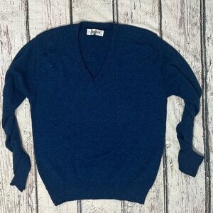 Vintage 1980s Jantzen Blue Vneck 80s Tennis Golf Sweater